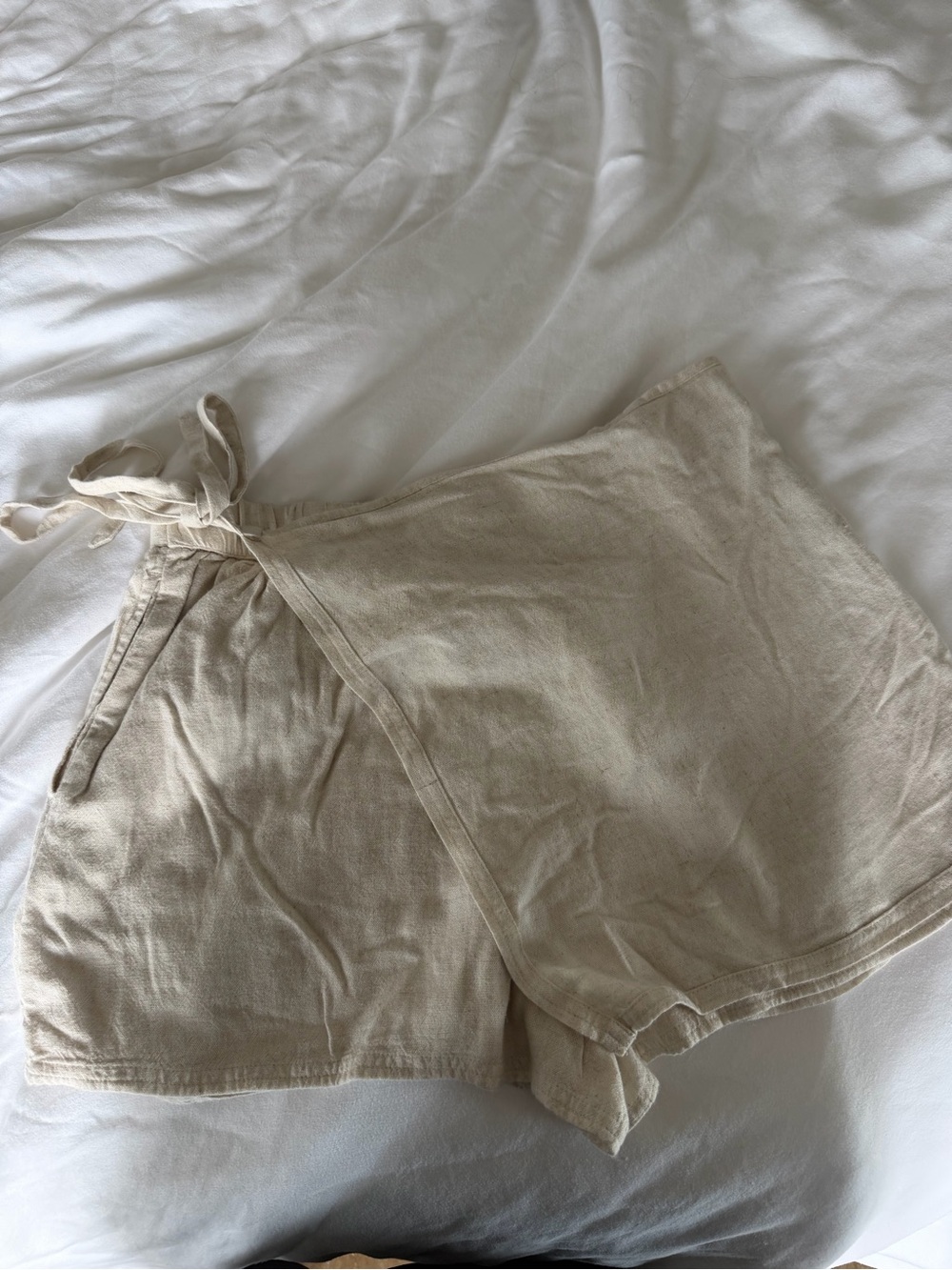 American Eagle Outfitters Light Beige Wrap Shorts with Tie Waist